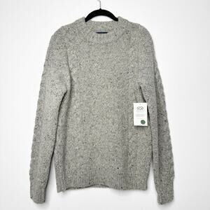 J.Crew Kilcarra Donegal Wool Cable Knit Crewneck Sweater Marled Gray Size S